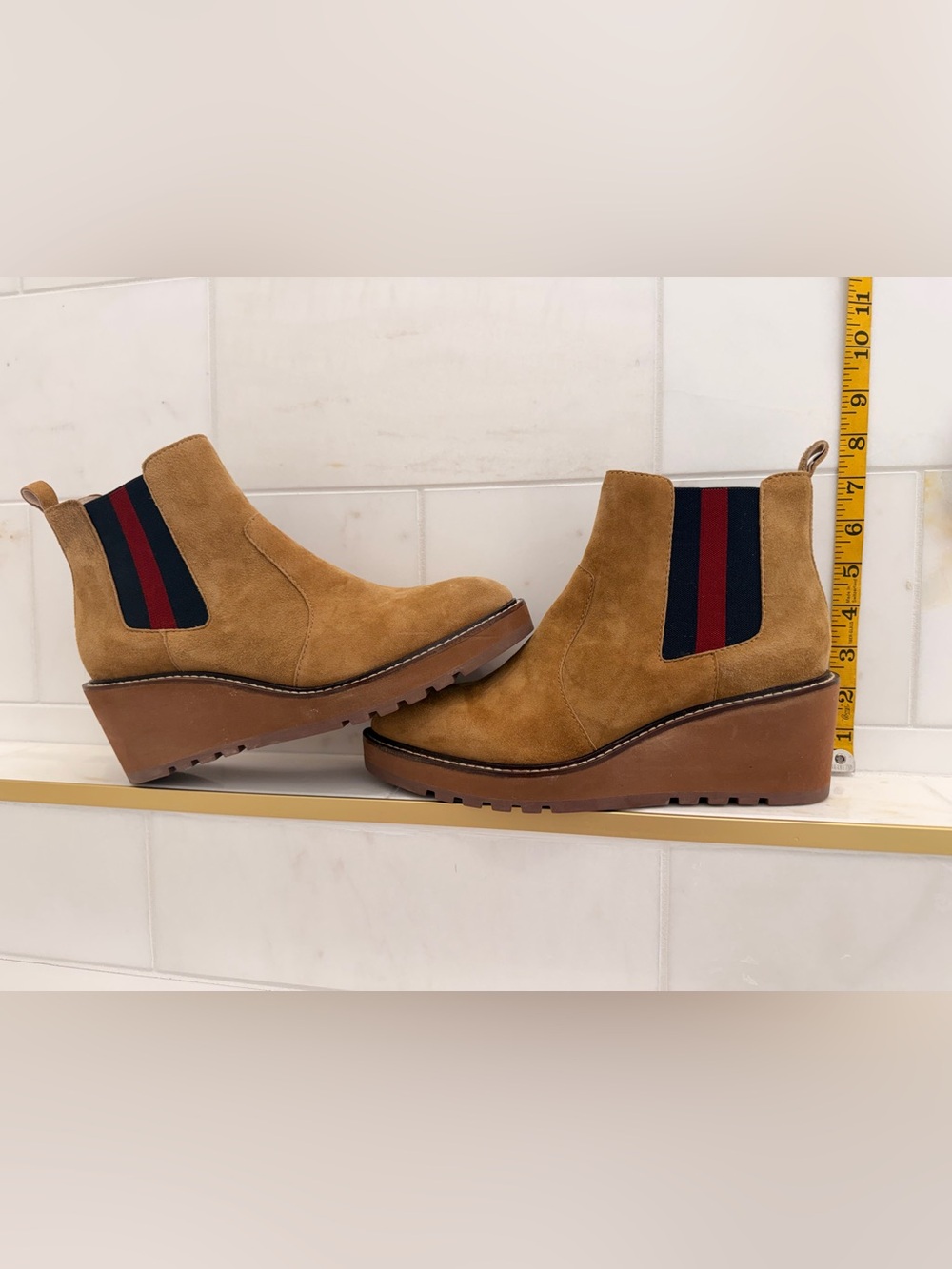 Wedge Chelsea Ankle Boots in Tan Suede